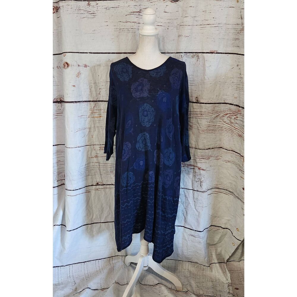 Gudrun Sjoden Linen Blend Floral Half Sleeve Dress Size Medium